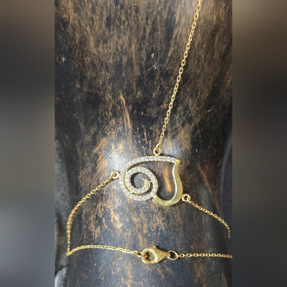HOST PICK!๐๐ White Sapphires Sterling & Gold Heart Chain Bracelet Glove 8" - Picture 5 of 8